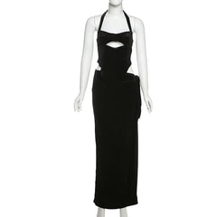 Halter hollow out high slit maxi skirt set
