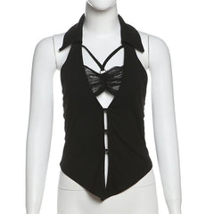 Turnover collar halter lace hem o ring top