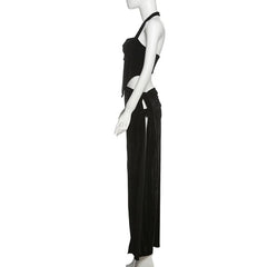 Halter hollow out high slit maxi skirt set