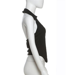 Turnover collar halter lace hem o ring top