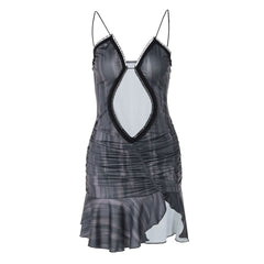 Hollow out ruffle ruched cami cut out mini dress