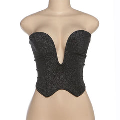 V neck glitter lace up tube top