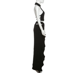 Halter waffle backless maxi skirt set