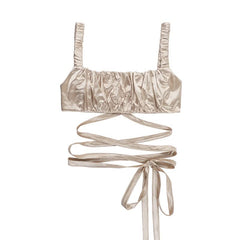 Square neck self tie ruched cami top