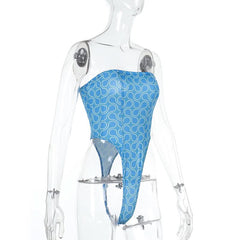 Print backless corset tube bodysuit