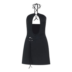Halter metal ring hollow out cut out mini dress