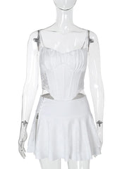 Corset lace button slit cami mini skirt set