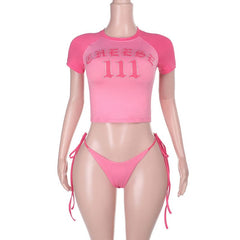 Short sleeve print beaded self tie short pant set