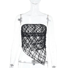 Irregular lace see through solid tube top