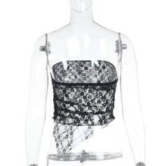 Irregular lace see through solid tube top