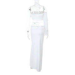 Long sleeve irregular slit halter maxi skirt set