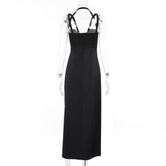 Slit zip-up lace ruched halter backless midi dress