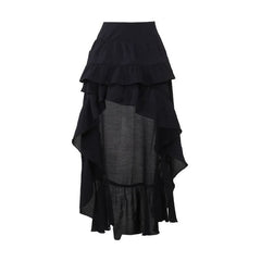 Irregular ruffle ruched solid midi skirt