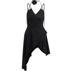 Ruched v neck irregular backless cami mini dress
