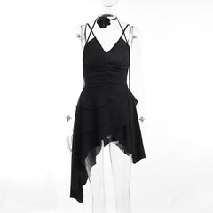 Ruched v neck irregular backless cami mini dress