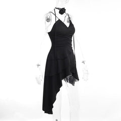 Ruched v neck irregular backless cami mini dress
