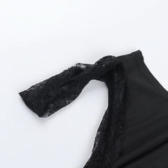 Irregular one shoulder lace solid top