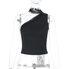Irregular one shoulder lace solid top