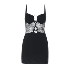 O ring hollow out lace cami cut out mini dress