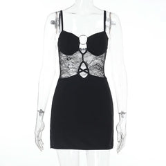 O ring hollow out lace cami cut out mini dress