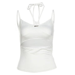 Halter metal tag hollow out cami cut out top