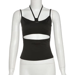 Halter metal tag hollow out cami cut out top