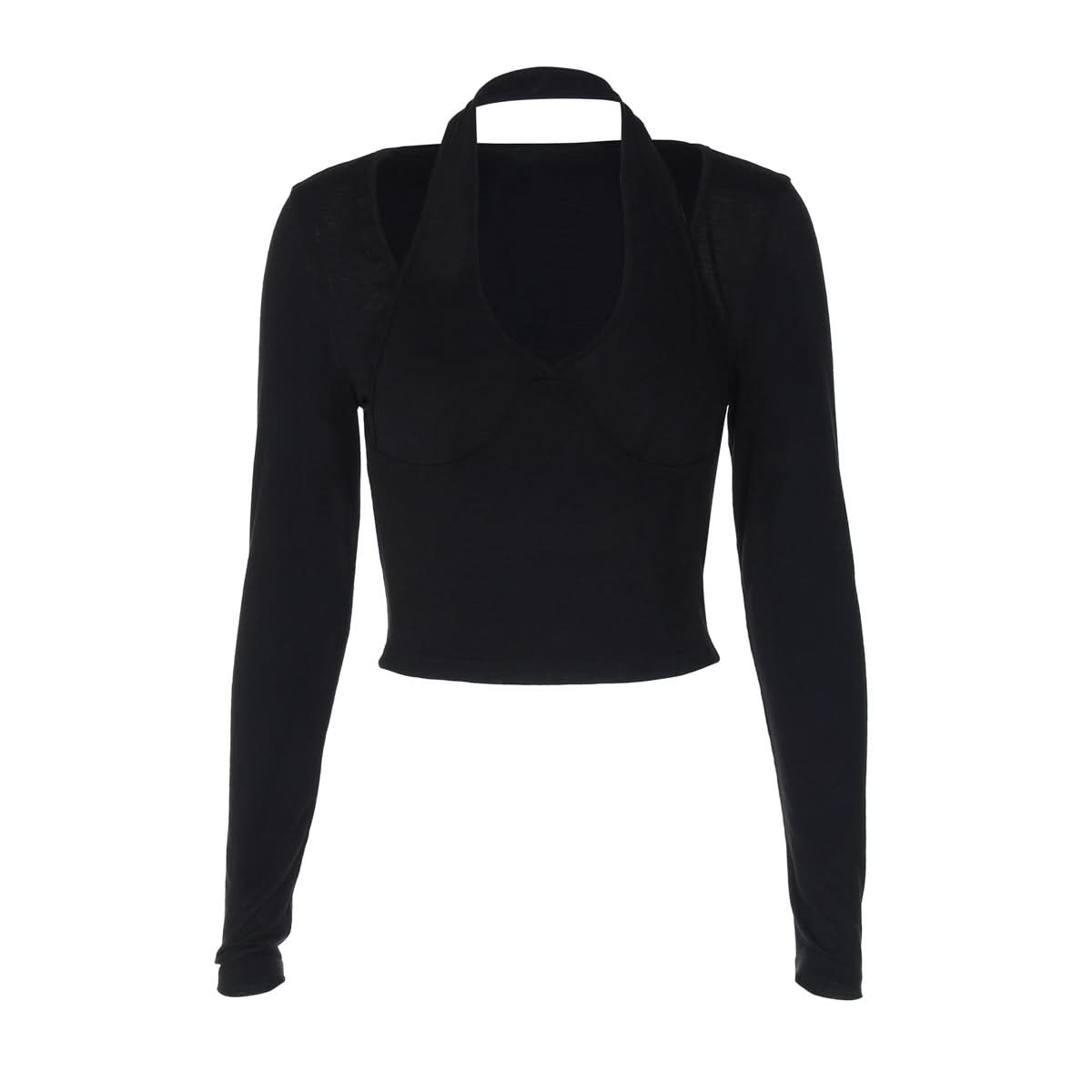 Long sleeve halter solid top