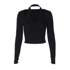Long sleeve halter solid top