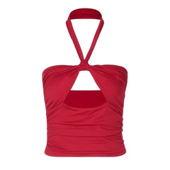 Halter hollow out ruched backless cut out top