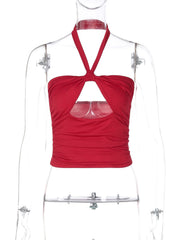 Halter hollow out ruched backless cut out top