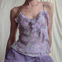 V neck ruffle flower print contrast cami top