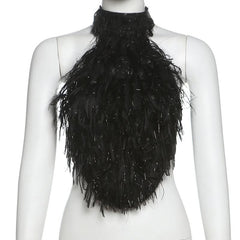 Halter fluffy backless crop top