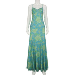 Flower print contrast lace hem cami maxi dress