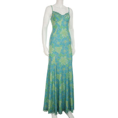 Flower print contrast lace hem cami maxi dress