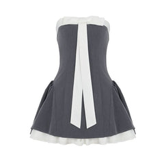 Bowknot ruffle ruched tube mini dress