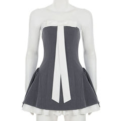 Bowknot ruffle ruched tube mini dress