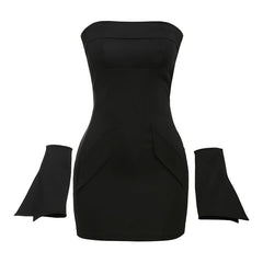 Gloves zip-up backless tube mini dress