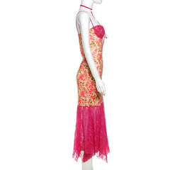 Lace patchwork flower print cami maxi dress