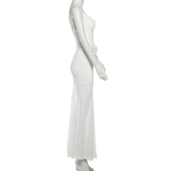 Cowl neck mesh flower applique cami maxi dress