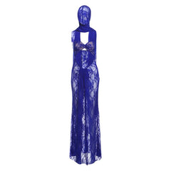 Lace sweetheart neck hollow out slit cut out maxi dress