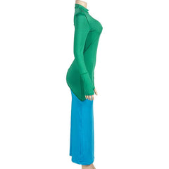 Long sleeve crewneck stitch contrast maxi dress
