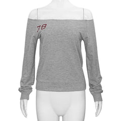 Long sleeve off shoulder letter pattern top