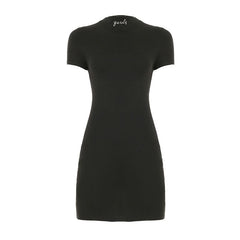 Short sleeve crewneck letter beaded mini dress