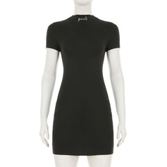 Short sleeve crewneck letter beaded mini dress