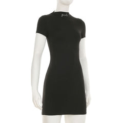 Short sleeve crewneck letter beaded mini dress