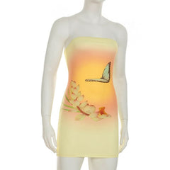 Butterfly print contrast backless tube mini dress