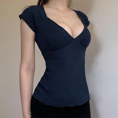 Cap sleeve v neck self tie bowknot solid top