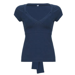 Cap sleeve v neck self tie bowknot solid top