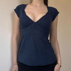 Cap sleeve v neck self tie bowknot solid top
