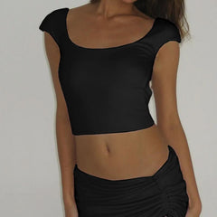 Short sleeve backless beaded crop top